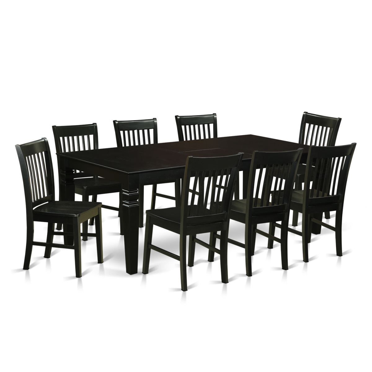 Dining Set with 1 Logan Dining Room Table & 8 Solid Wood Chairs, Luxurious Black - 9 Piece
