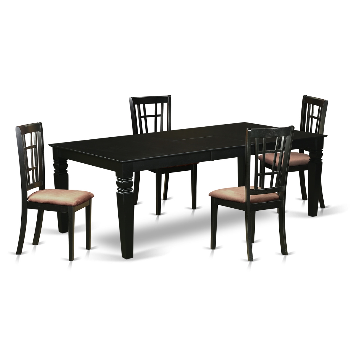 Kitchen Set with 1 Logan Dining Room Table & Four Cushion Seat Chairs - Distinctive Black - 5 Piece