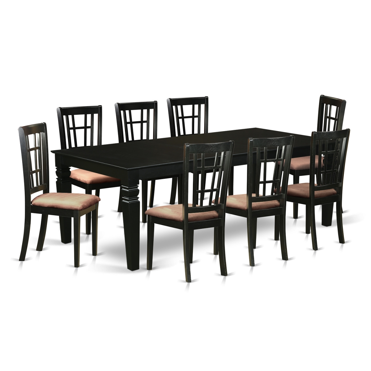 LGNI9-BLK-C Dining Room Set with a Single Logan Table & Eight Microfiber Upholstery Chairs, Luxurious Black - 9 Piece