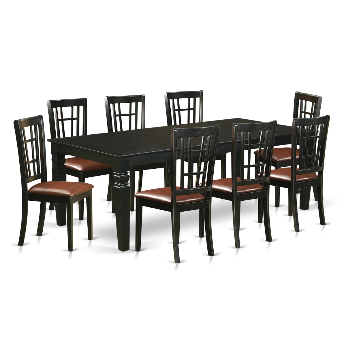 Kitchen Set with One Logan Table & Eight Faux Leather Upholstery Kitchen Area Chairs, Elegant Black - 9 Piece