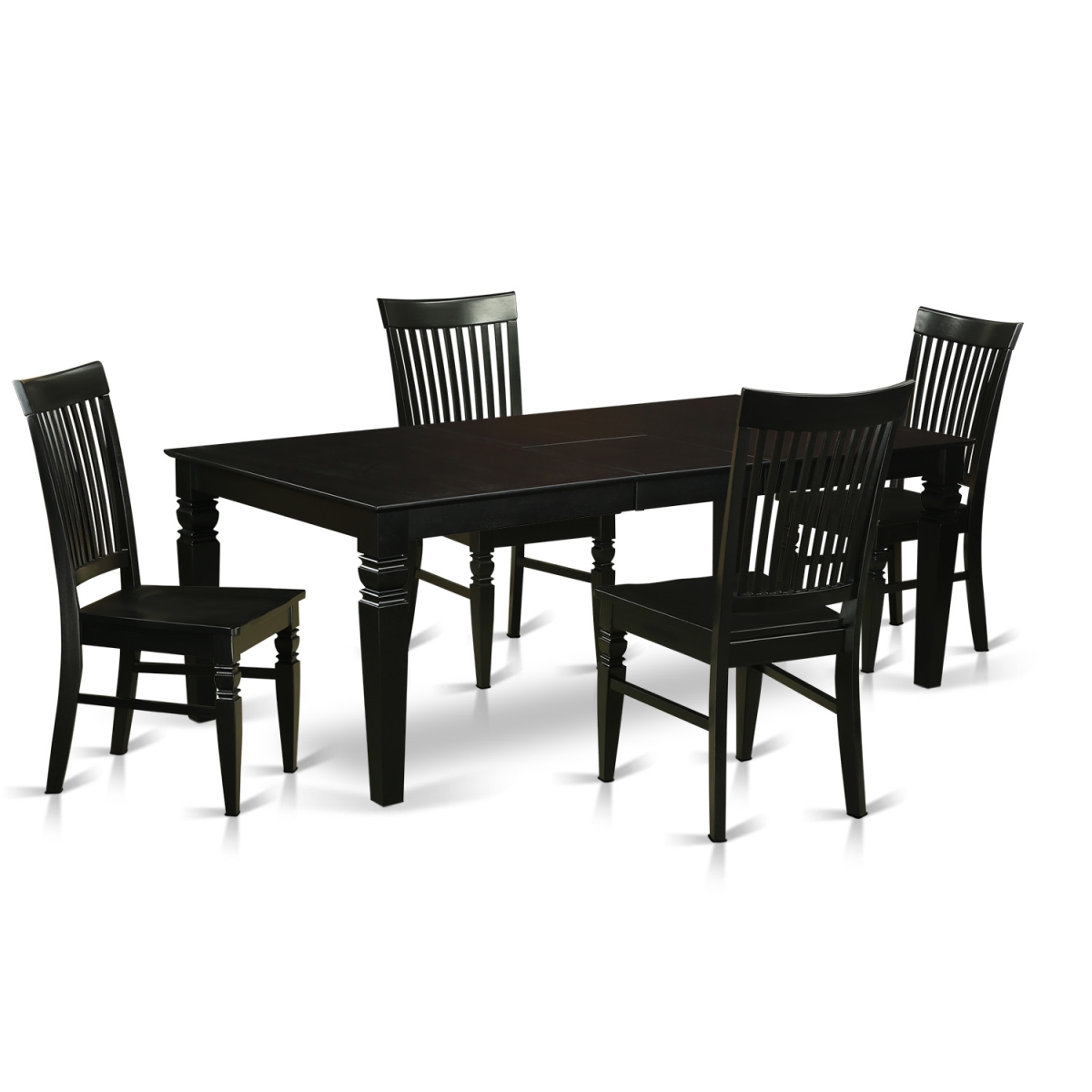 Dinette Set with 1 Logan Kitchen Table & Four Solid Wood Seat Chairs - Luxurious Black - 5 Piece