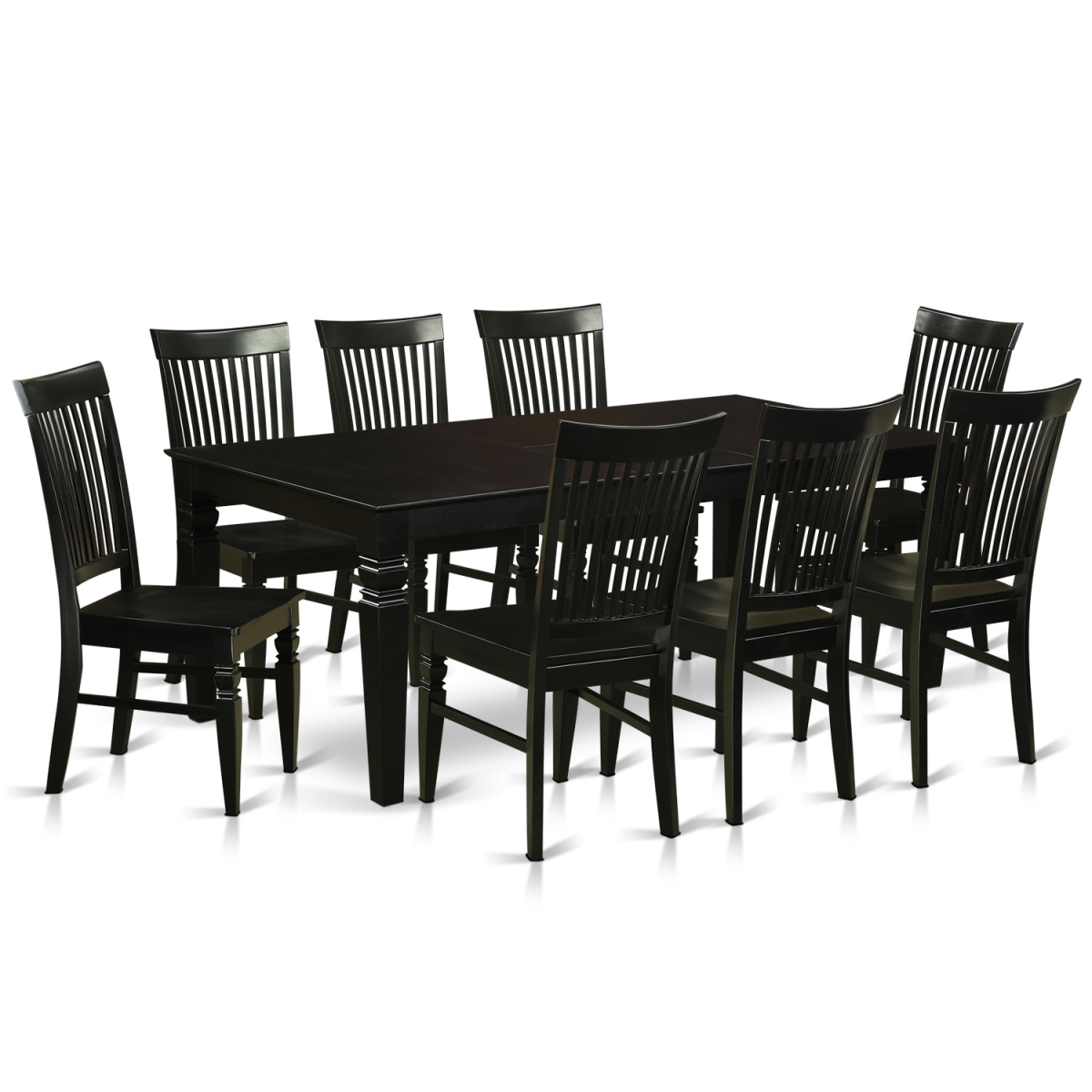 Dining Set with One Logan Table & 8 Wood Kitchen Area Chairs, Elegant Black - 9 Piece