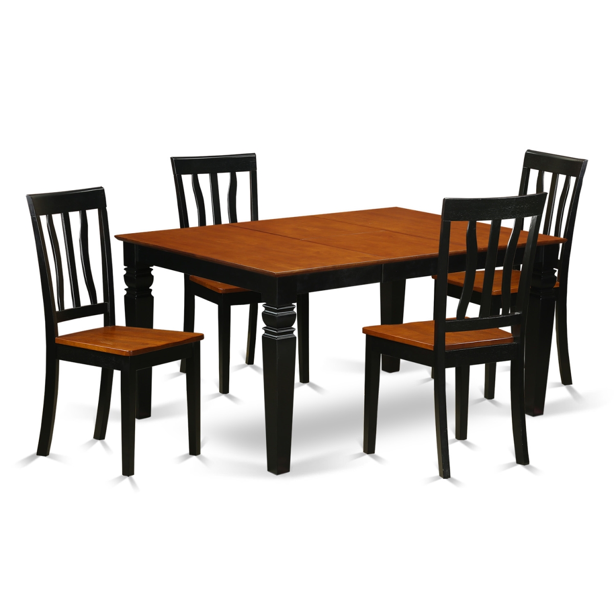 WEAN5-BCH-W Kitchen Table Set with One Weston Dining Room Table & Four Solid Wood Seat Chairs, Luxurious Black - 5 Piece -  East West Furniture