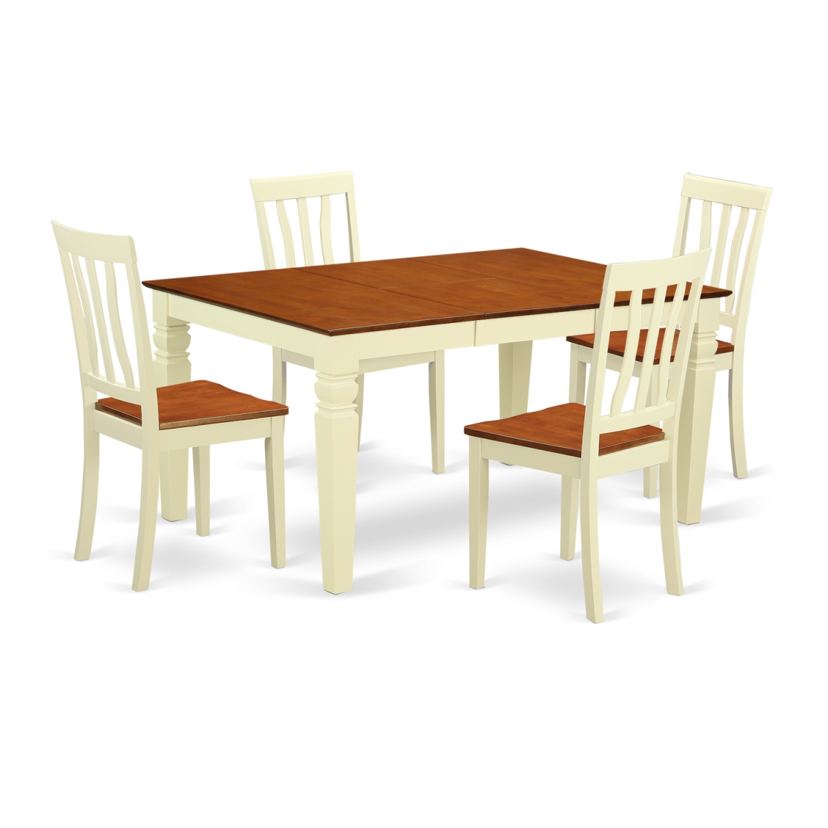 Kitchen Set with a Single Weston Dining Room Table & Four Solid Wood Seat Chairs, Buttermilk & Cherry - 5 Piece