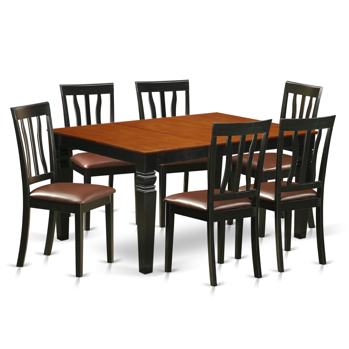 WEAN7-BCH-LC Kitchen Set with a Single Weston Dining Room Table & Six Faux Leather Chairs, Elegant Black - 7 Piece -  East West Furniture