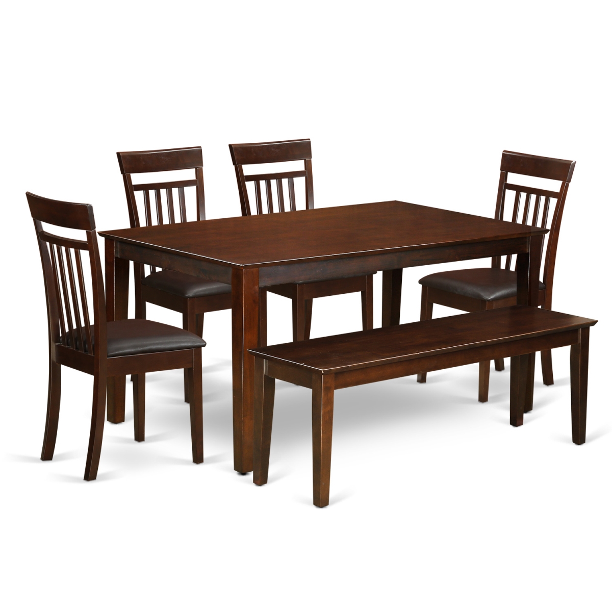 CAP6S-MAH-LC Dining Room Set for 6 set - Dining Table & 4 Dining Chairs Plus Bench, 5 piece - Mahogany