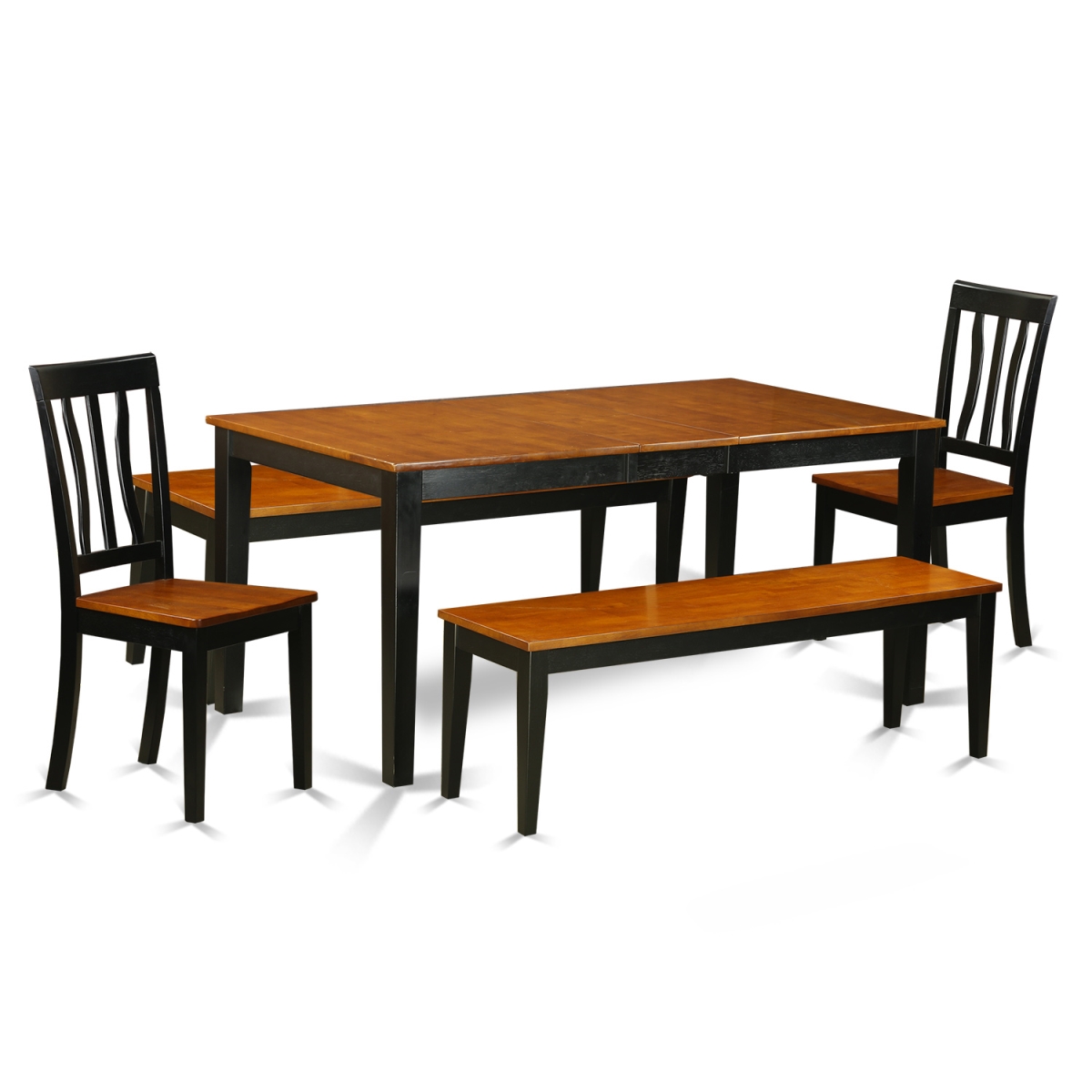 NIAN5N-BCH-W Dining Room Set with Bench-Kitchen Tables & 2 Dining Wood Seat Chairs Plus 2 Bench, 5 piece - Black & Cherry