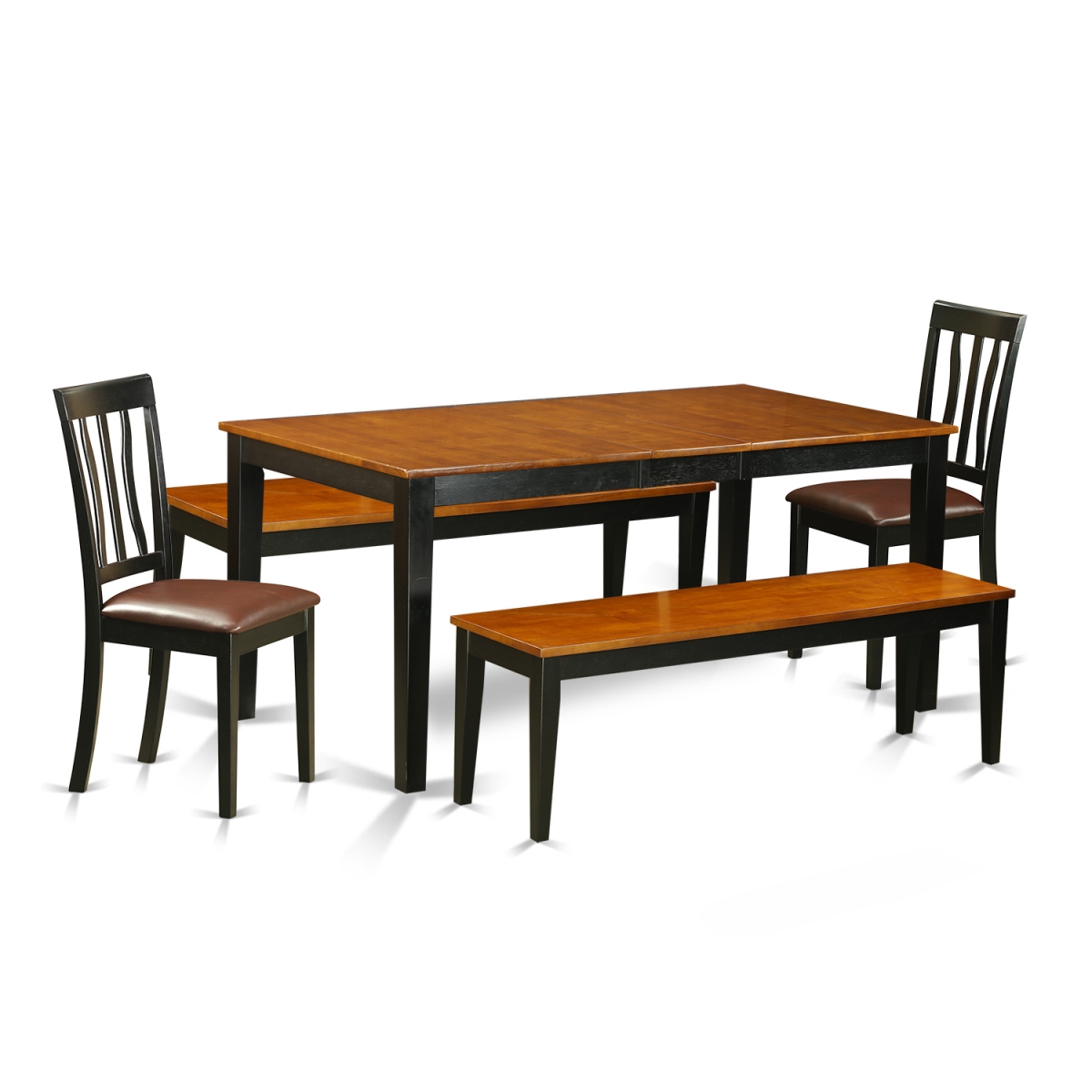 NIAN5N-BCH-LC Dining Room Set with Bench-Kitchen Tables & 2 Dining Faux Leather Seat Chairs Plus 2 Bench, 5 piece - Black & Cherry