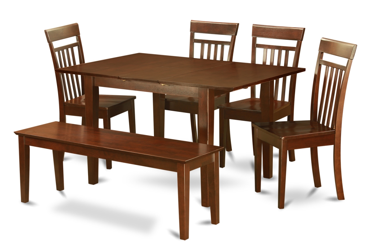 Dinette Set-Kitchen Table - 4 Dining Chairs & Dining Bench, 6 piece - Mahogany