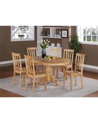 AVAT7-OAK-LC Dinette Table with Leaf & 6 Faux Leather Seat Chairs, 7 piece - Oak -  East West Furniture