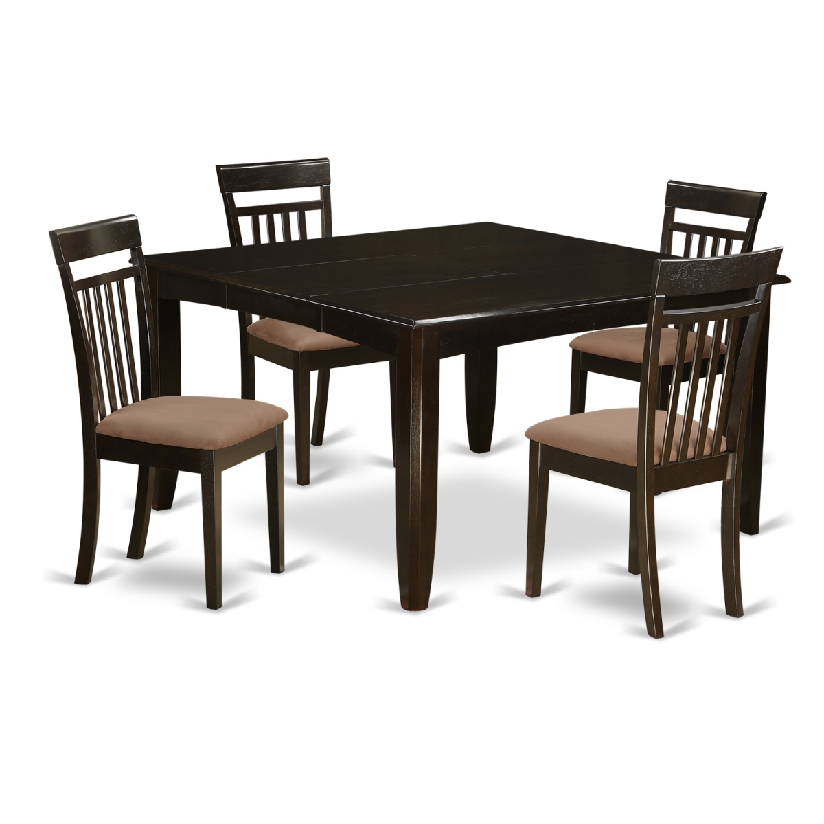 PFCA5-CAP-C Dining Room Set for 4-Dinette Table with Leaf & 4 Dinette Chairs, 5 piece - Cappuccino