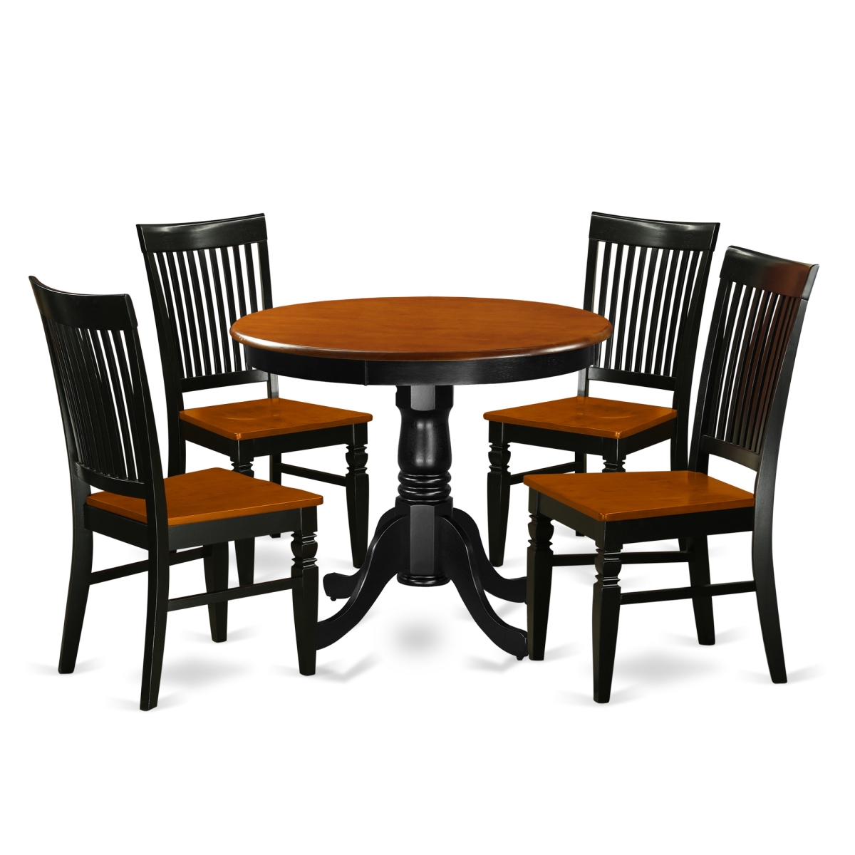 Picture of East West Furniture ANWE5-BCH-W Kitchen Table Set with a Dining Table & 4 Wood Seat Kitchen Chairs, 5 piece - Black & Cherry