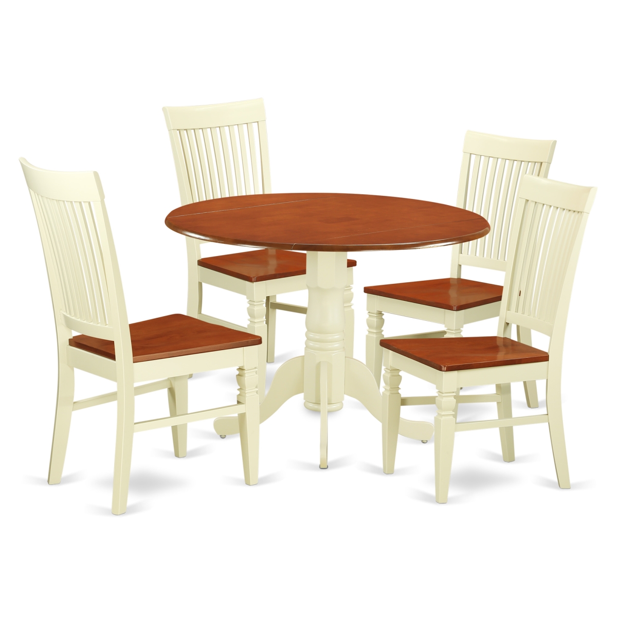 DLWE5-BMK-W Dining Set with a Kitchen Table & 4 Wood Seat Dining Chairs, 5 piece - Buttermilk & Cherry