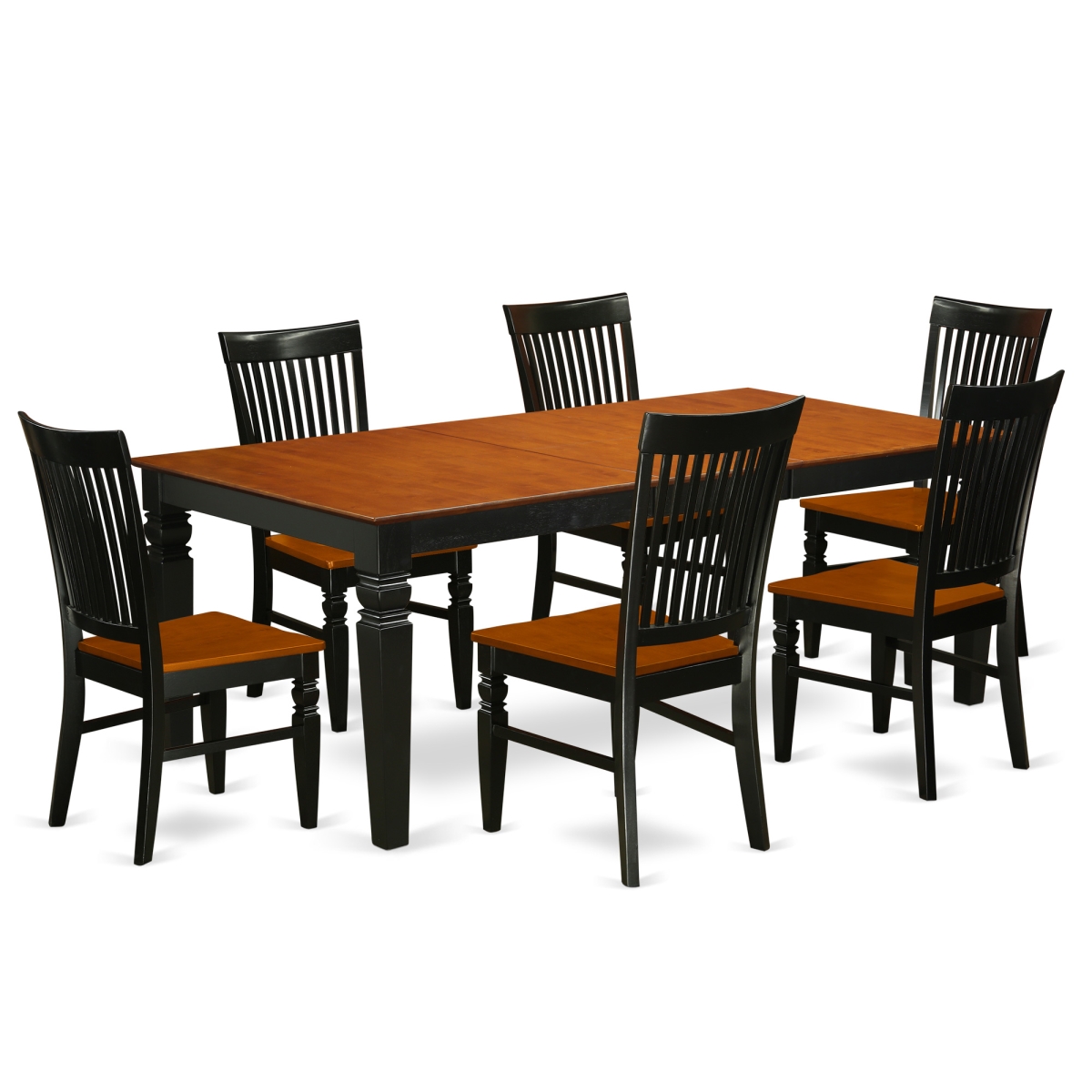 Dining Set with a Kitchen Table & 6 Wood Seat Dining Chairs, 7 piece - Black & Cherry