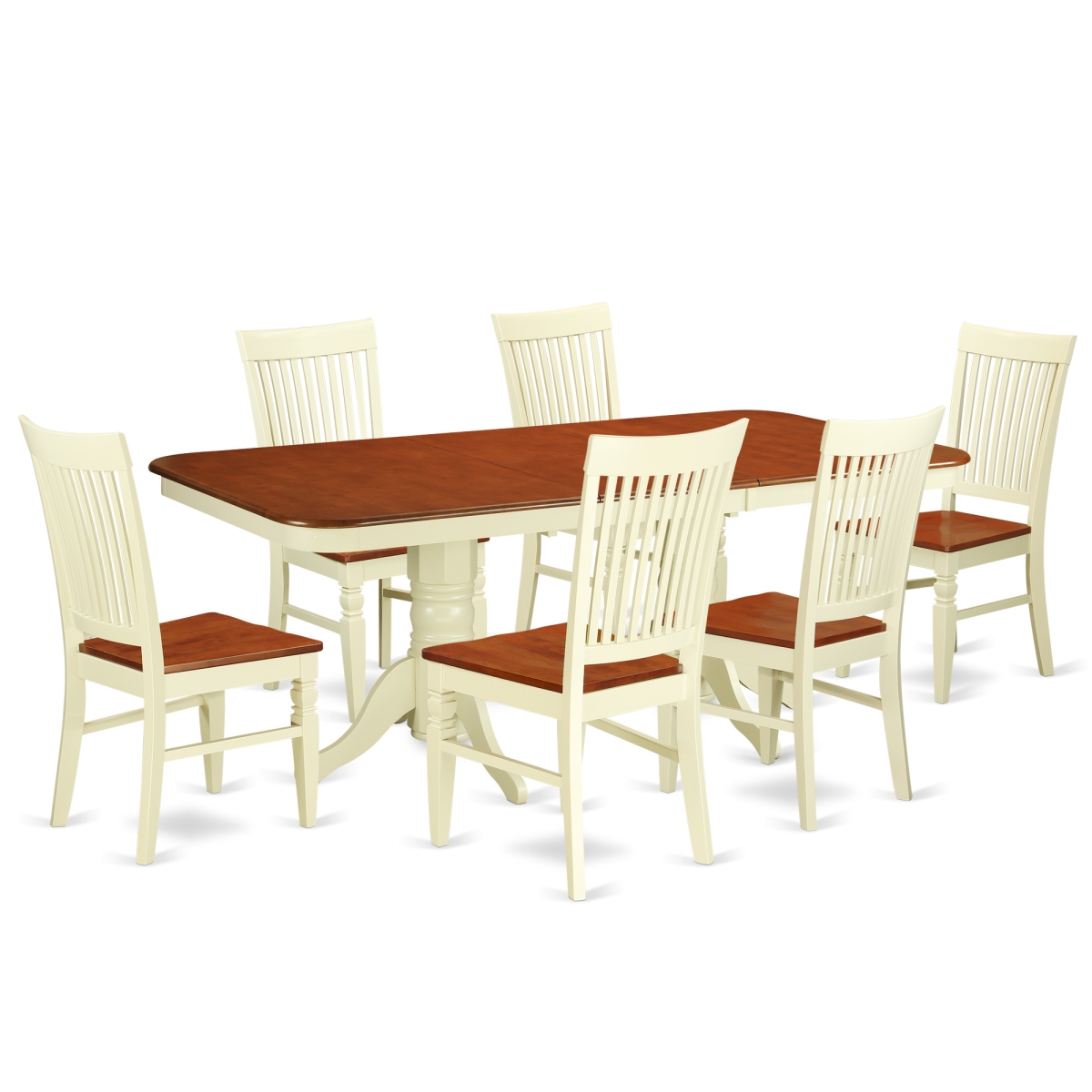 Dinette Set with a Dining Table & 6 Wood Seat Dining Chairs, 7 piece - Buttermilk & Cherry