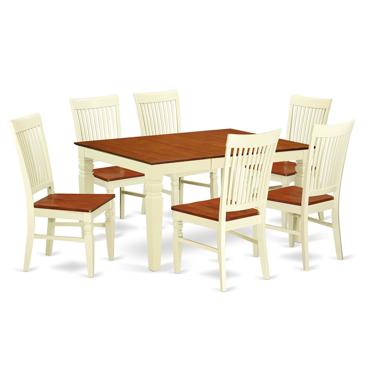 WEST7-BMK-W Rectangle Table & 6 Wood Seat Dinette, 7 piece - Buttermilk & Cherry -  East West Furniture