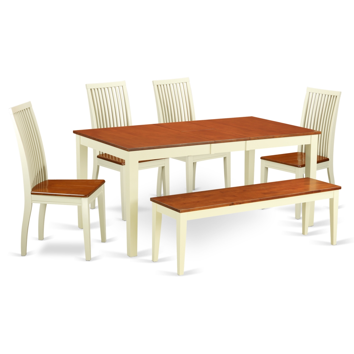 6 Piece Dining Room Set with Bench, Buttermilk & Cherry