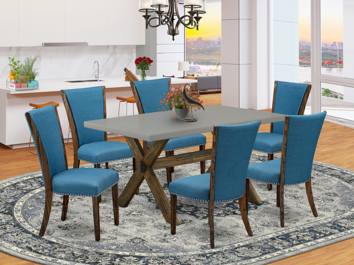 7 Piece X-Style Dinette Set - Distressed Jacobean, Cement & Blue