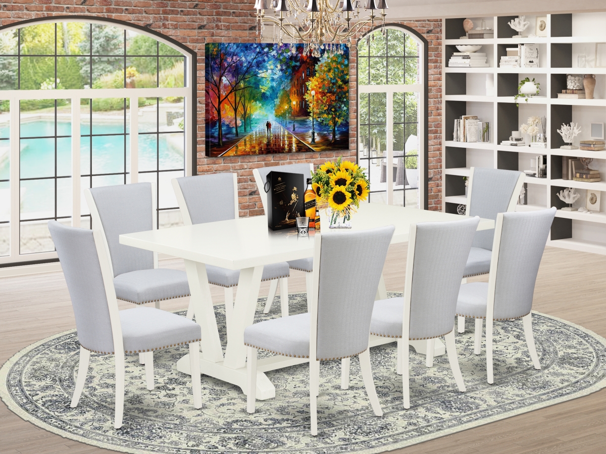 9 Piece V-Style Kitchen Table Set - Linen White