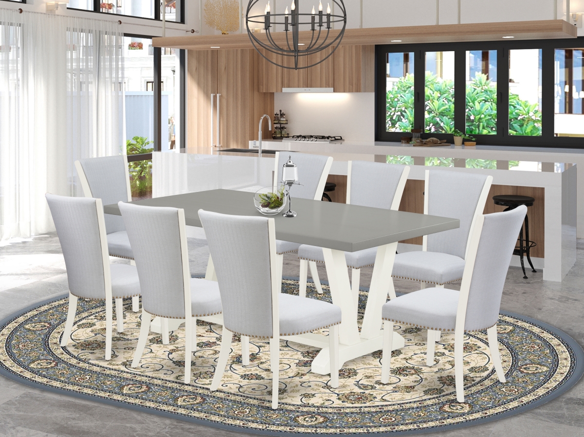 9 Piece V-Style Dining Room Set - Linen White
