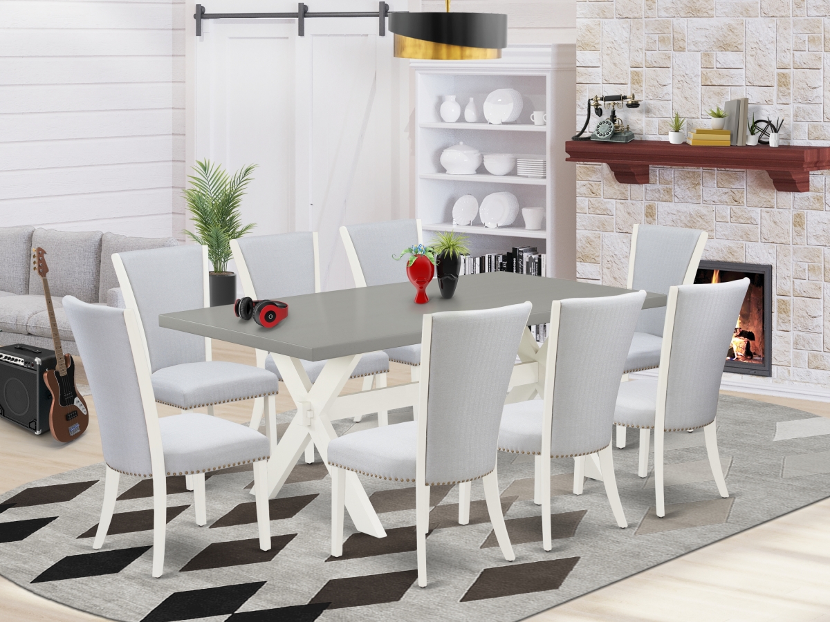 9 Piece X-Style Dining Room Set - Linen White