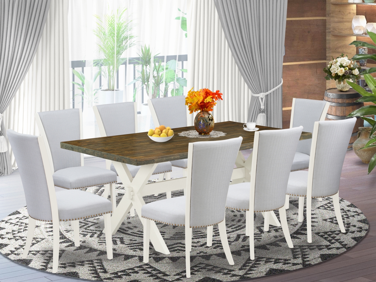9 Piece X-Style Dining Table Set - Linen White