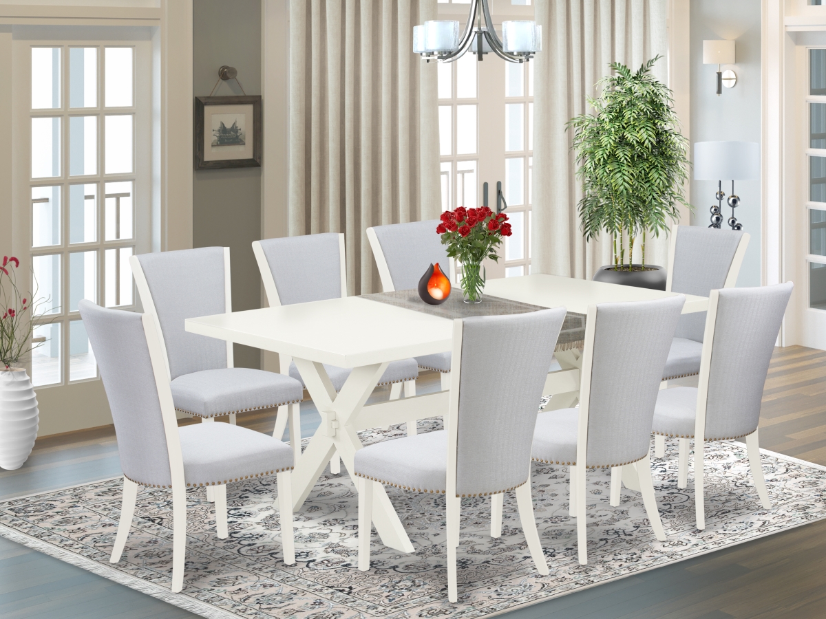 9 Piece X-Style Dining Table Set - Linen White