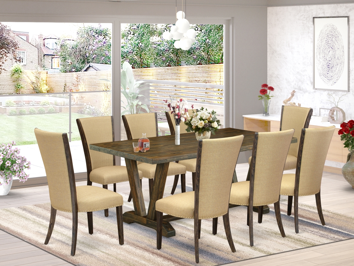 9 Piece V-Style Kitchen Furniture Set - Distressed Jacobean & Brown