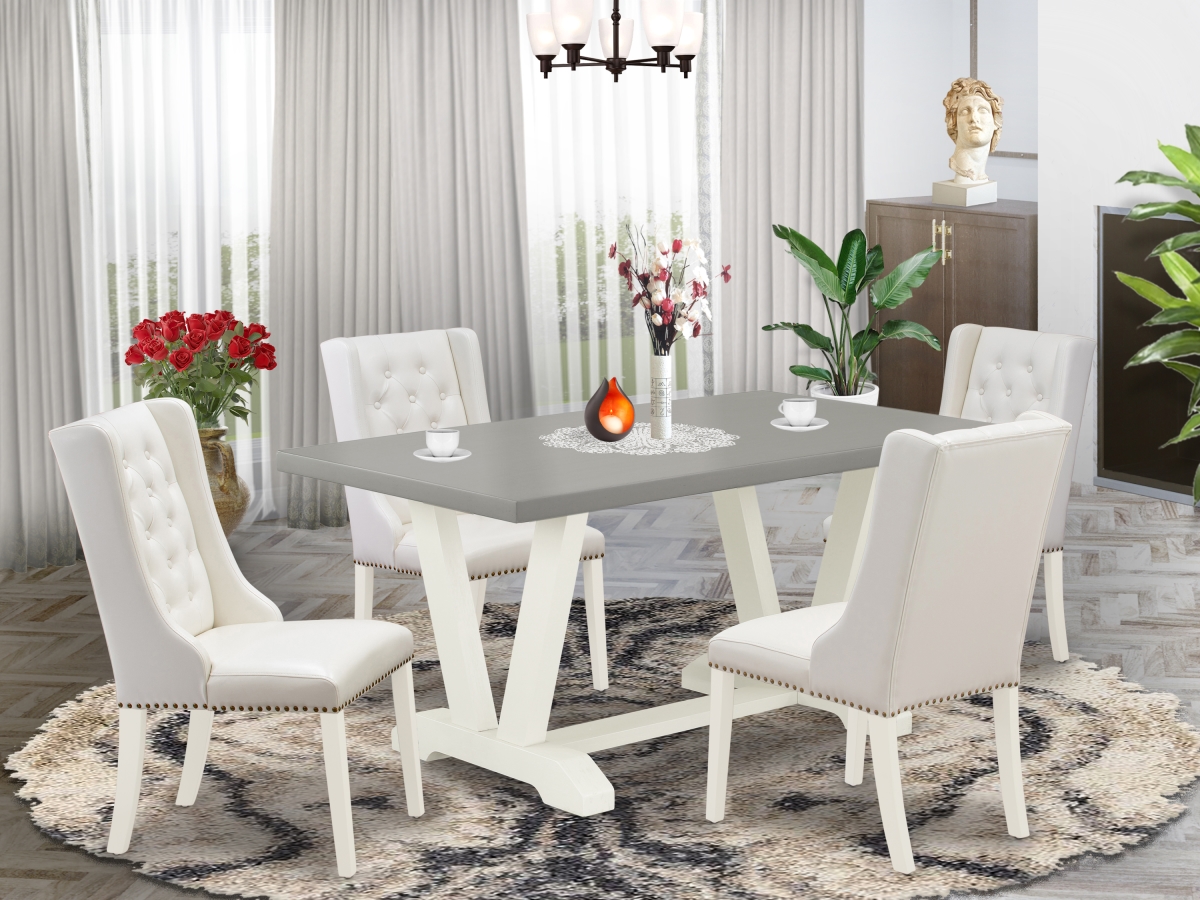 V096FO244-5 5 Piece V-Style Dining Room Set - Linen White -  East West Furniture