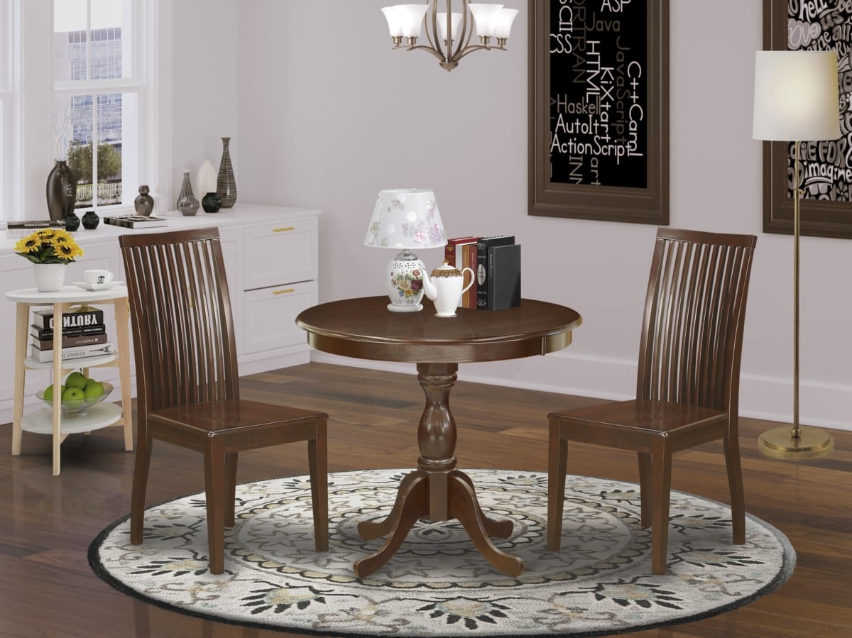 3 Piece Antique Wooden Dining Table Set - Mahogany
