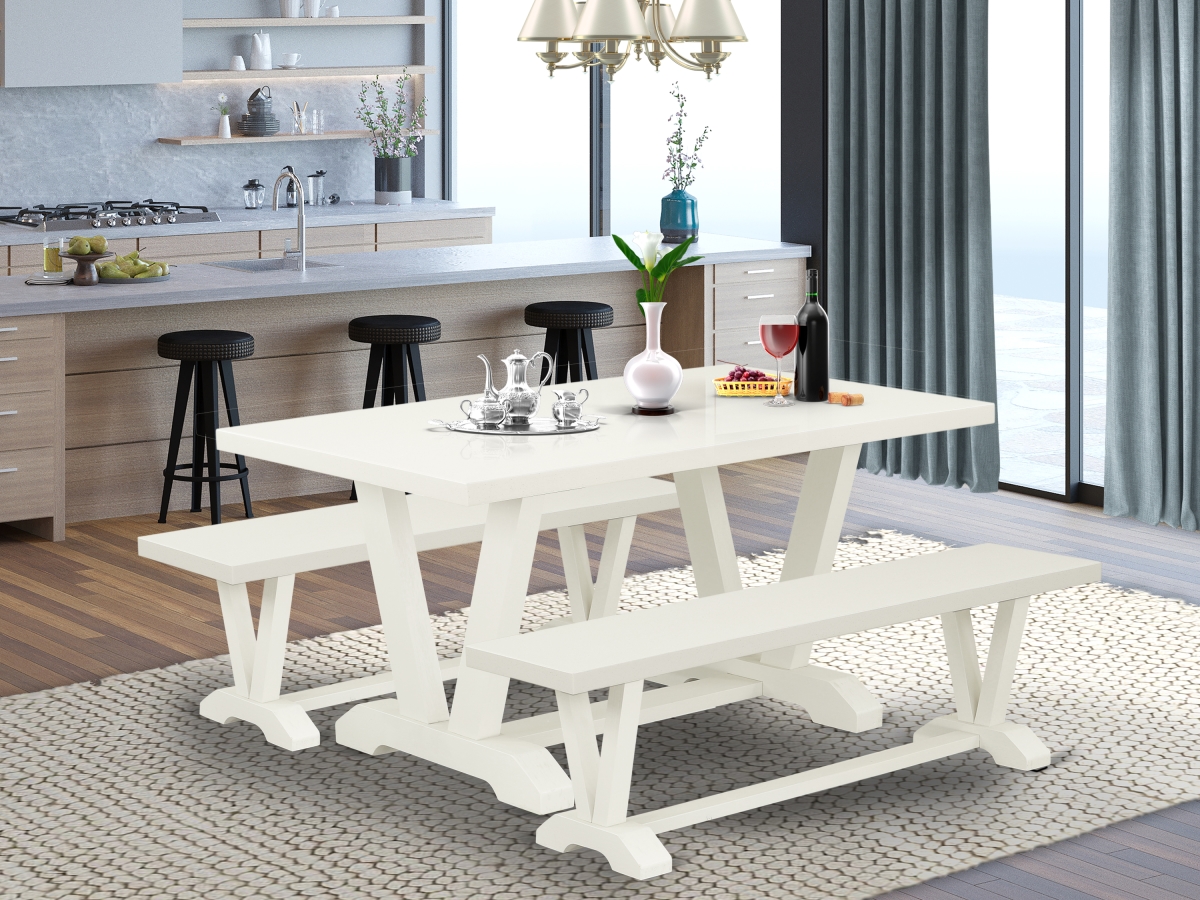 3 Piece V-Style Dining Table Set - Linen White