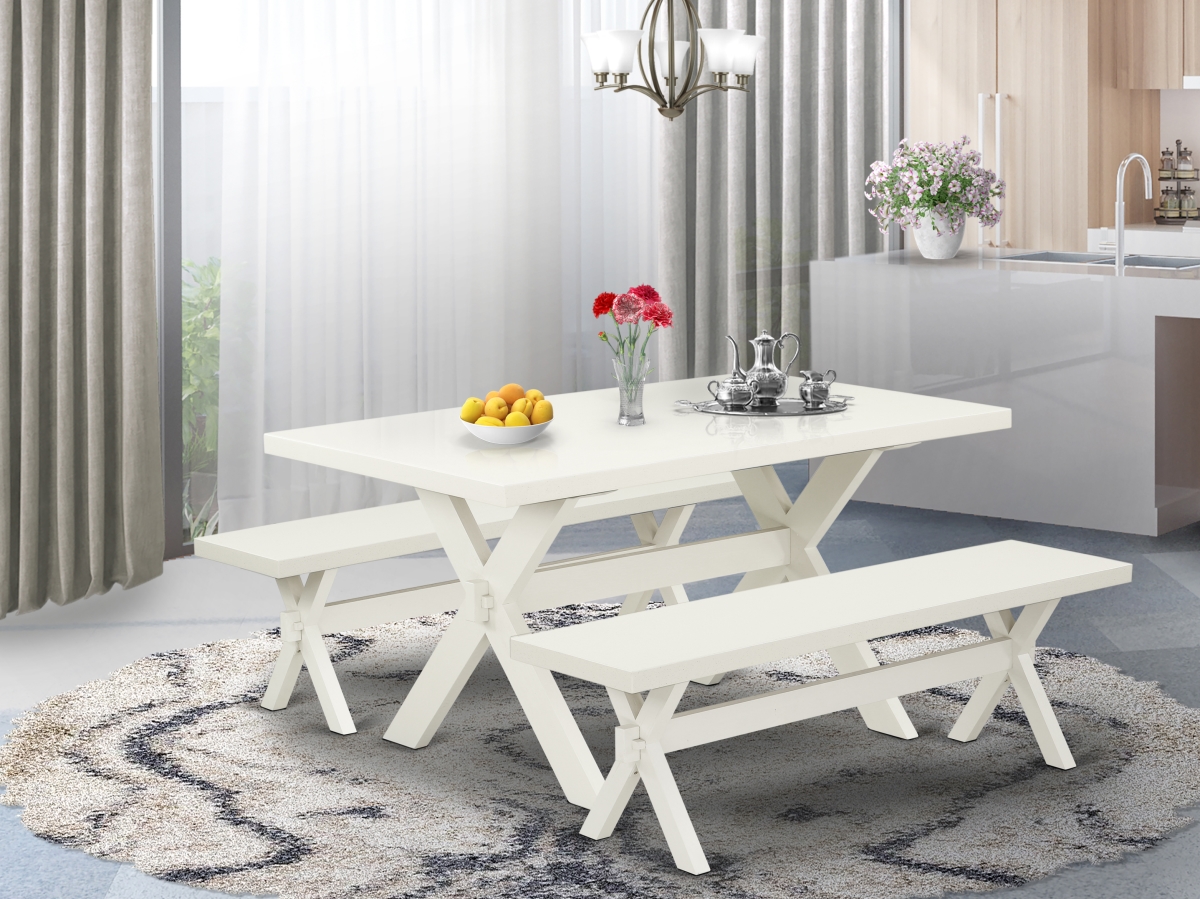 3 Piece X-Style Kitchen Dining Table Set - Linen White