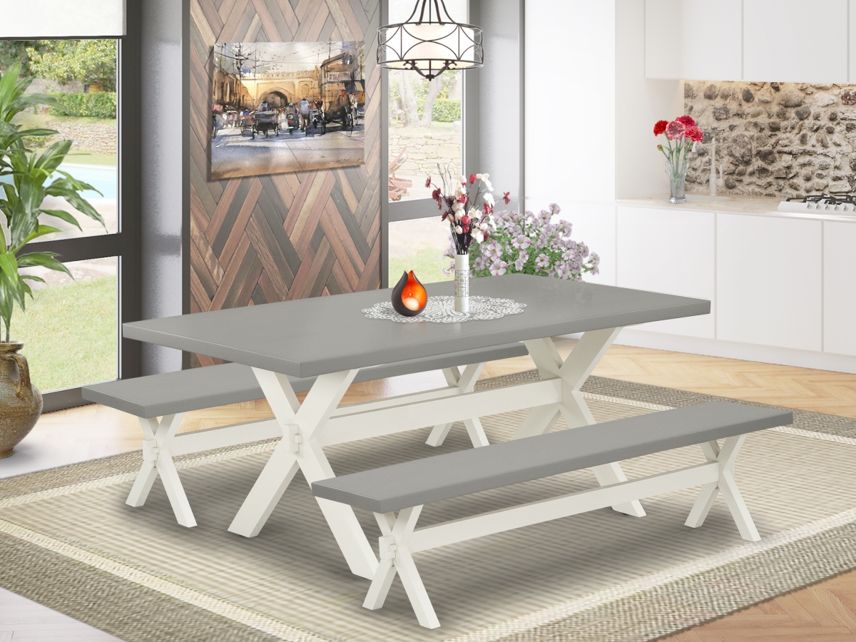 3 Piece X-Style Dining Table Set - Cement & Linen White