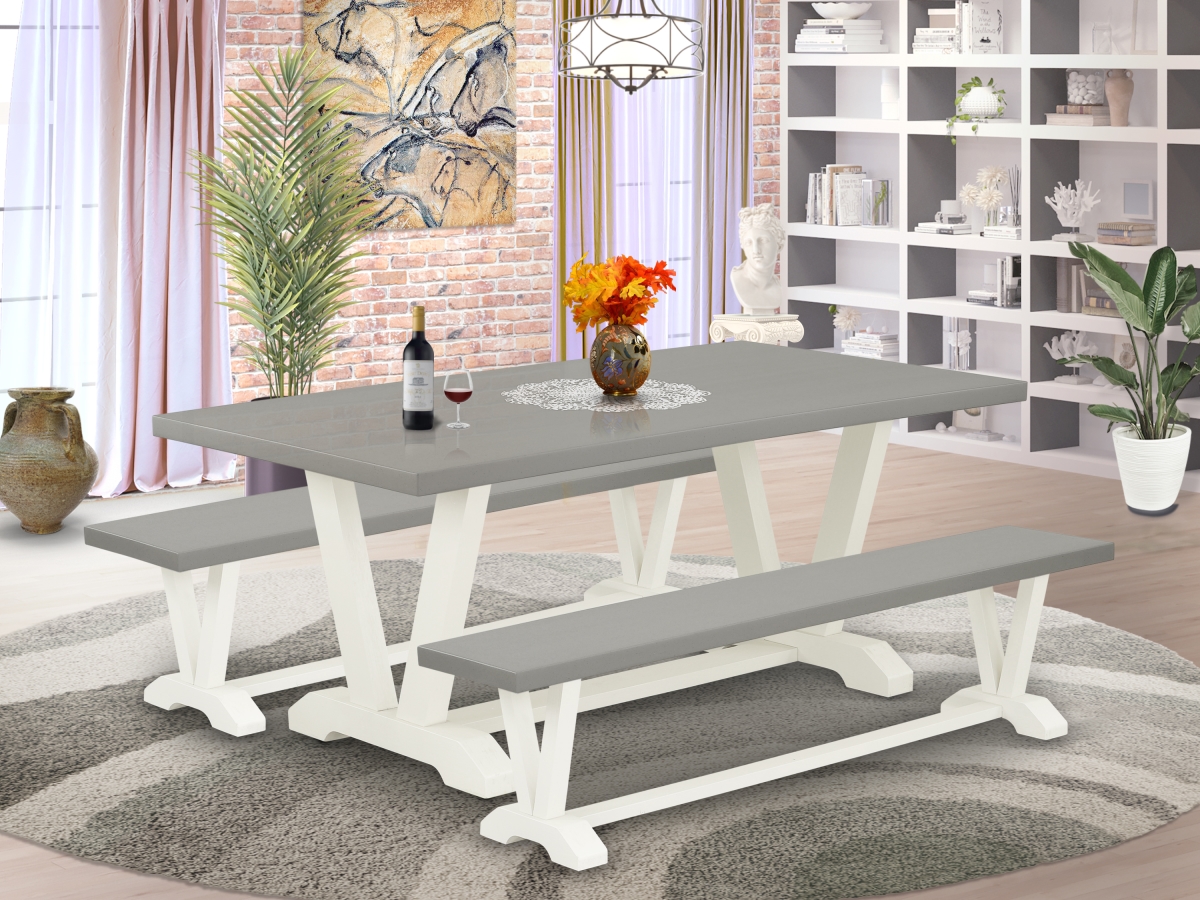 3 Piece V-Style Kitchen Dining Table Set - Cement & Linen White