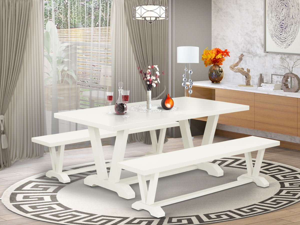 3 Piece V-Style Dining Table Set - Linen White