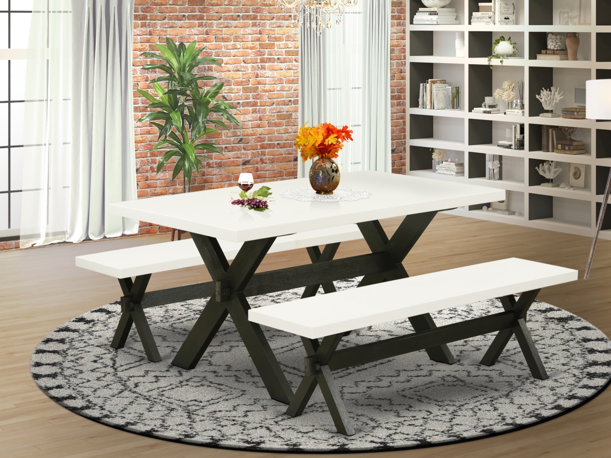 3 Piece X-Style Kitchen Furniture Set - Linen White & Wire Brushed Black