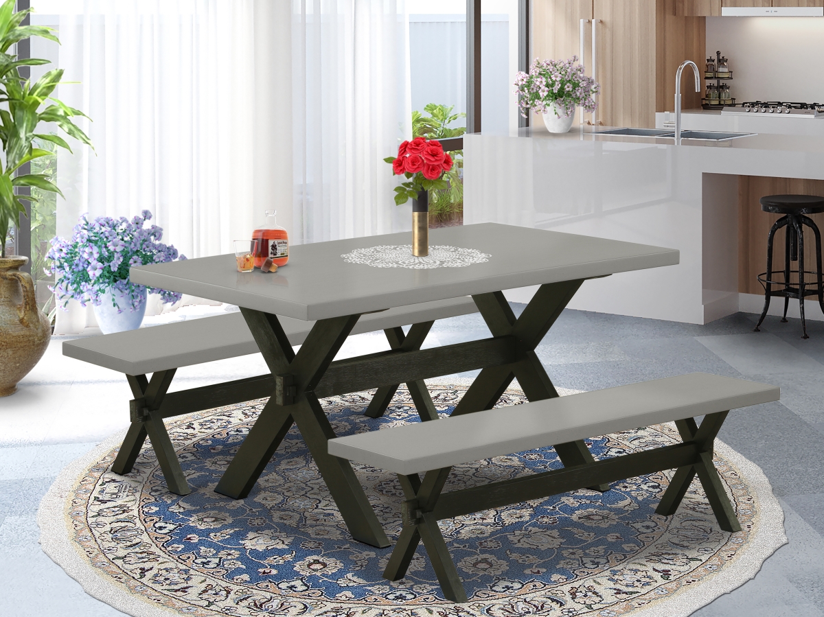 3 Piece X-Style Dining Set - Cement & Wire Brushed Black