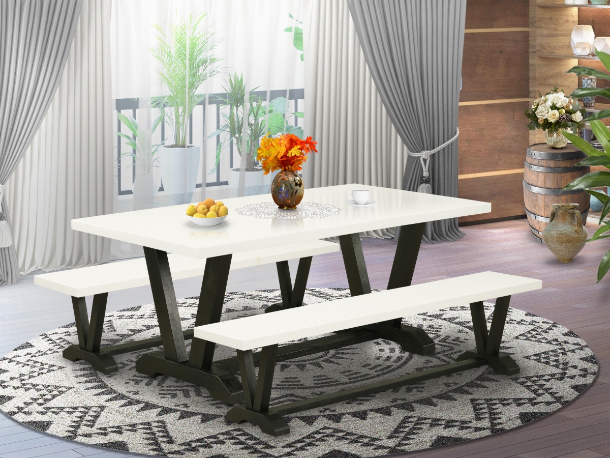 V2-627 3 Piece V-Style Small Dining Table Set - Linen White & Wire Brushed Black