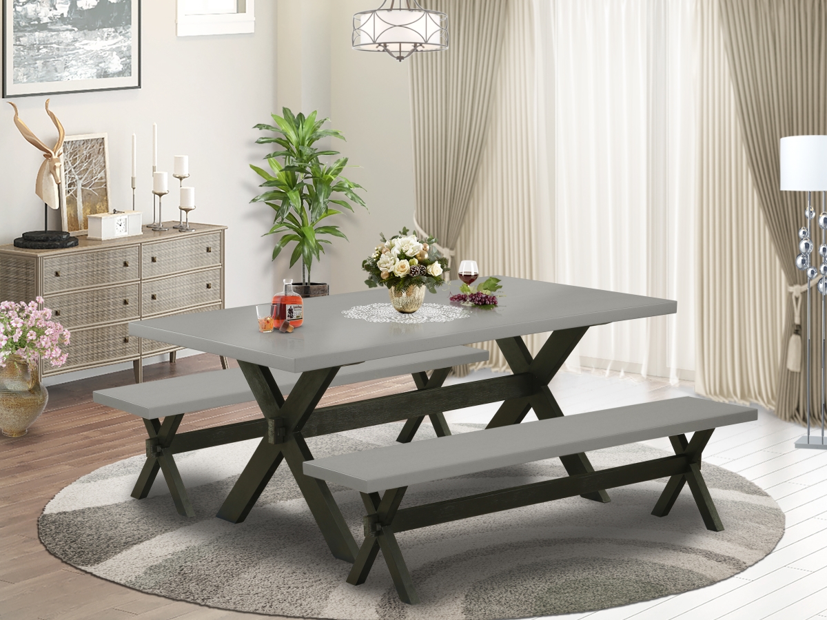 3 Piece X-Style Small Dining Table Set - Cement & Wire Brushed Black