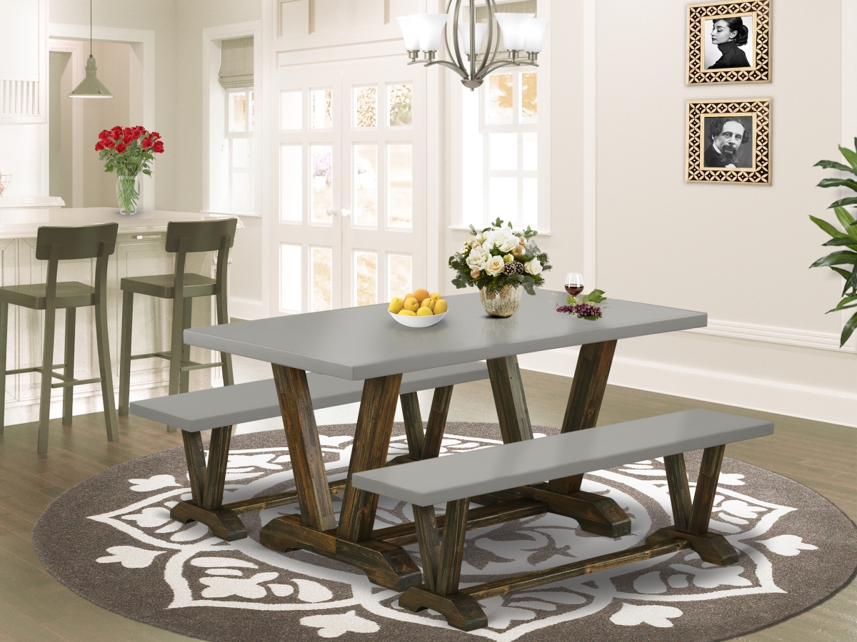 3 Piece V-Style Kitchen Table Set - Cement & Distressed Jacobean