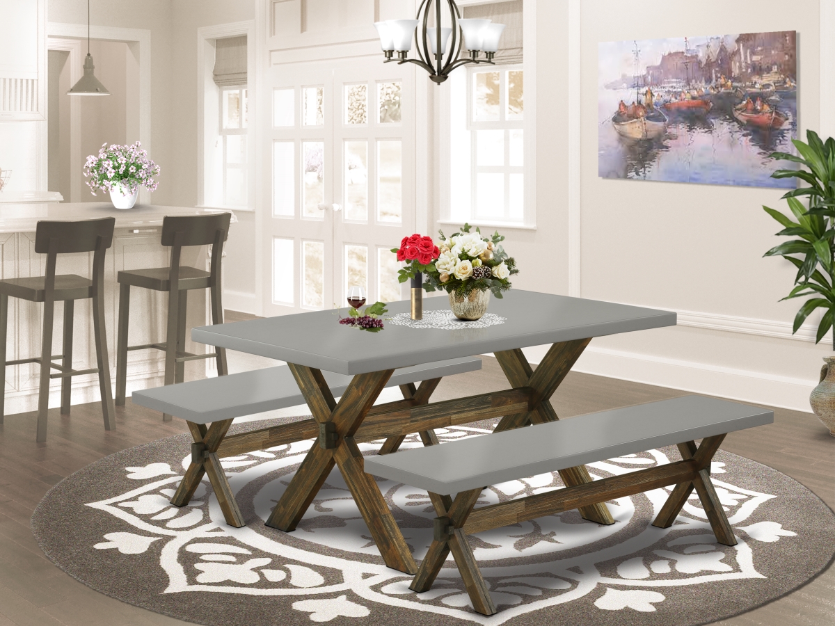 3 Piece X-Style Small Dining Table Set - Cement & Distressed Jacobean