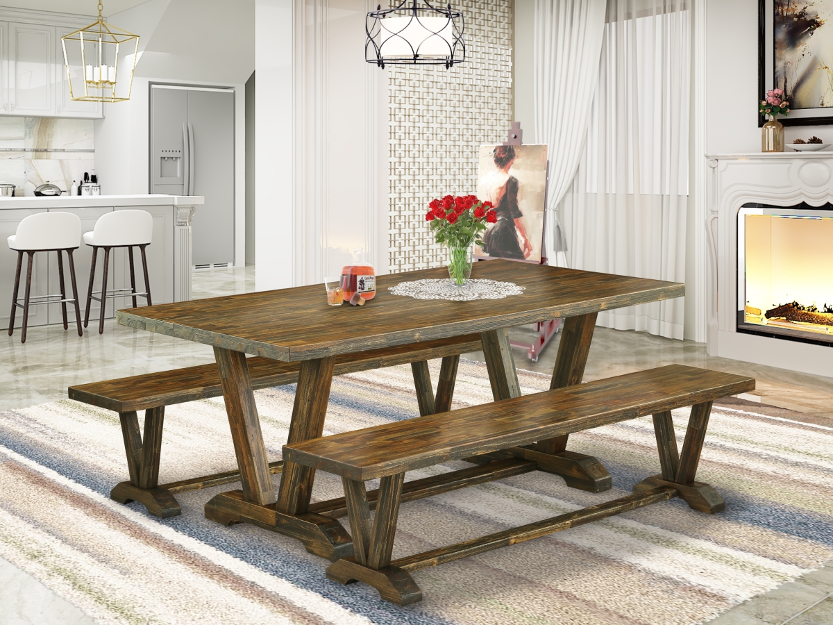 3 Piece V-Style Kitchen Dining Table Set - Distressed Jacobean