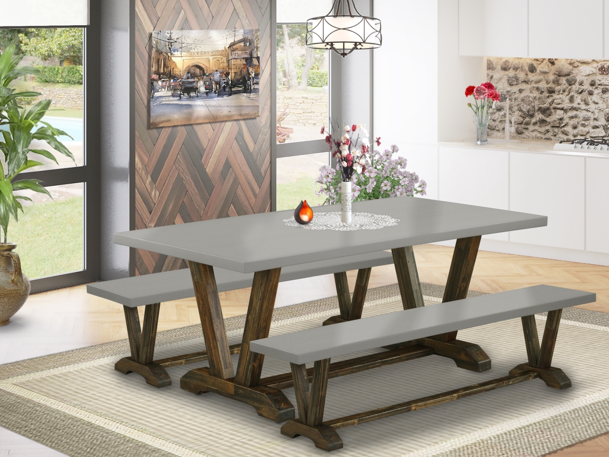 V2-797 3 Piece V-Style Dining Table Set - Cement & Distressed Jacobean