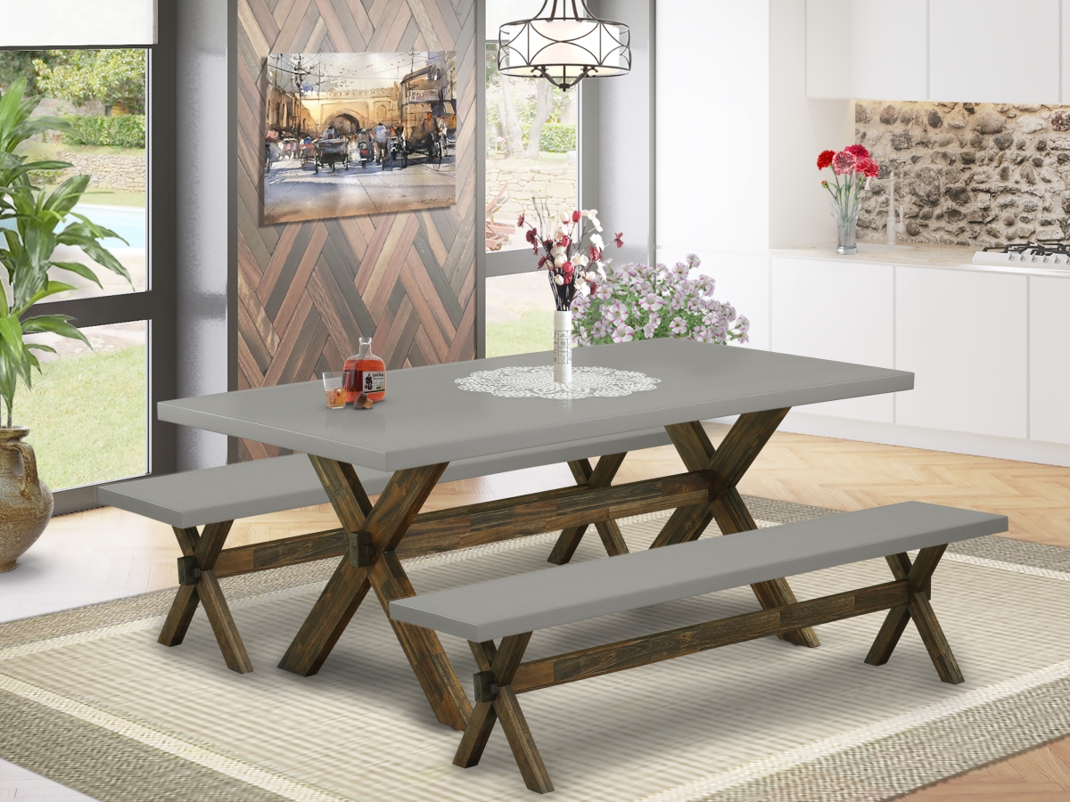 3 Piece X-Style Kitchen Furniture Set - Cement & Distressed Jacobean