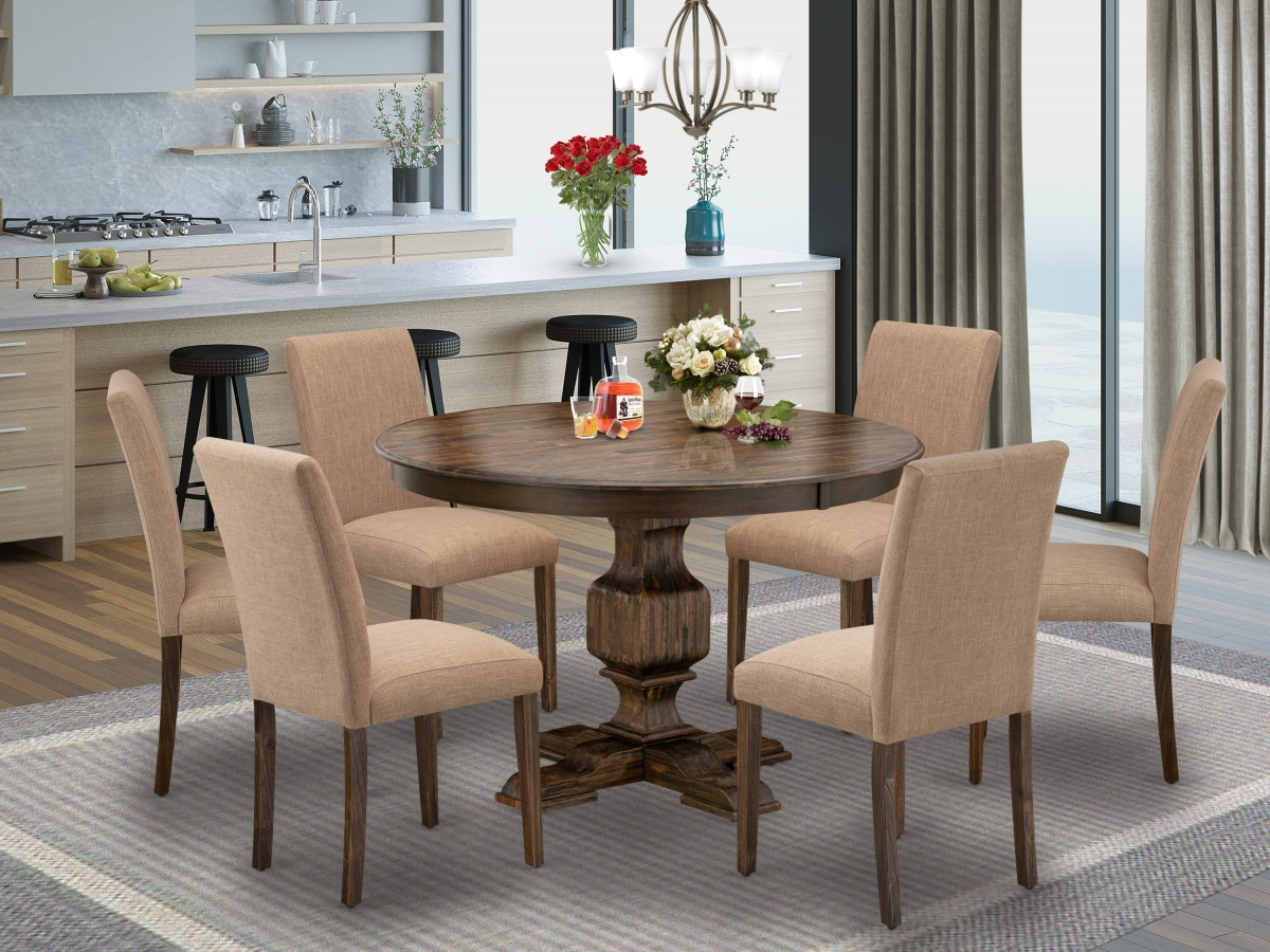 F3AB7-747 7 Piece Dining Room Table Set - Distressed Jacobean & Light Sable