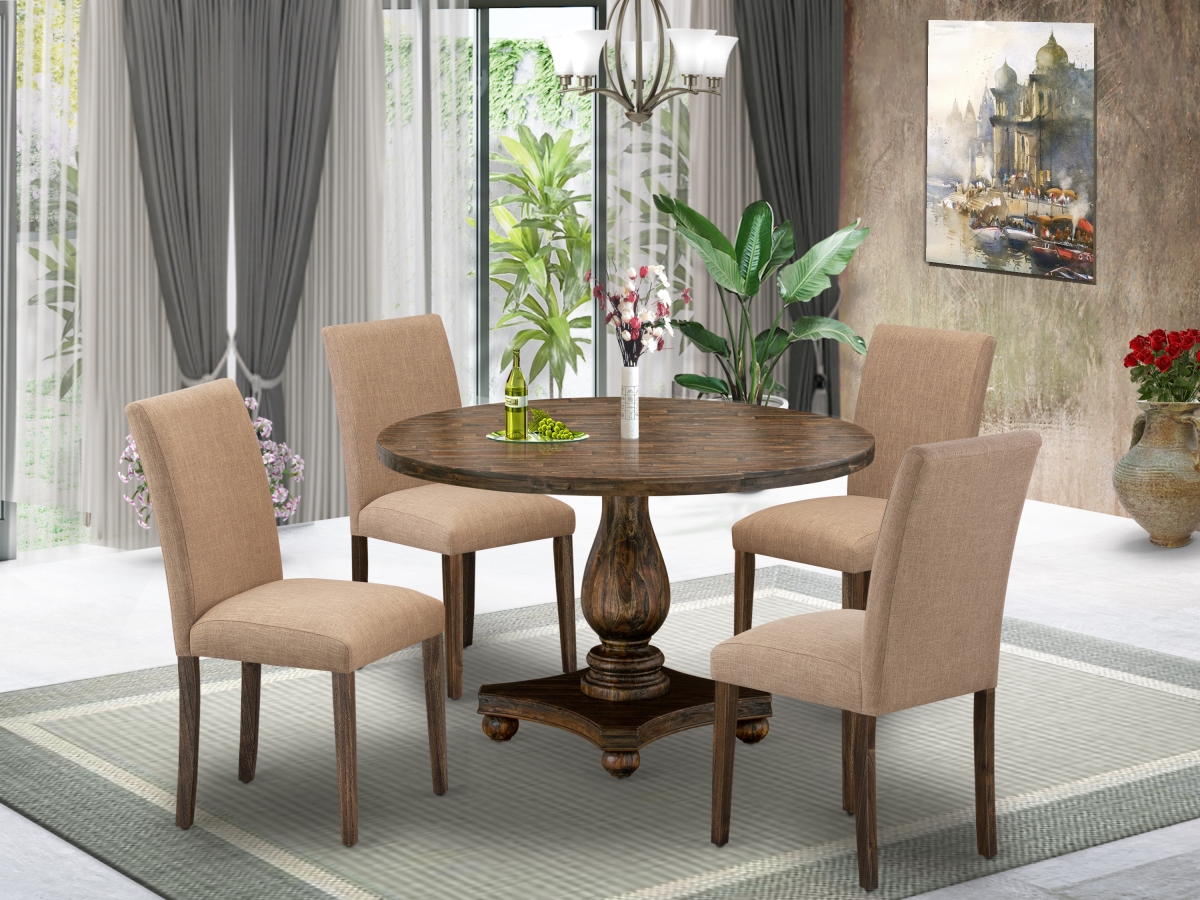 I2AB5-747 5 Piece Mid Century Modern Dining Set - Distressed Jacobean & Light Sable -  East West Furniture