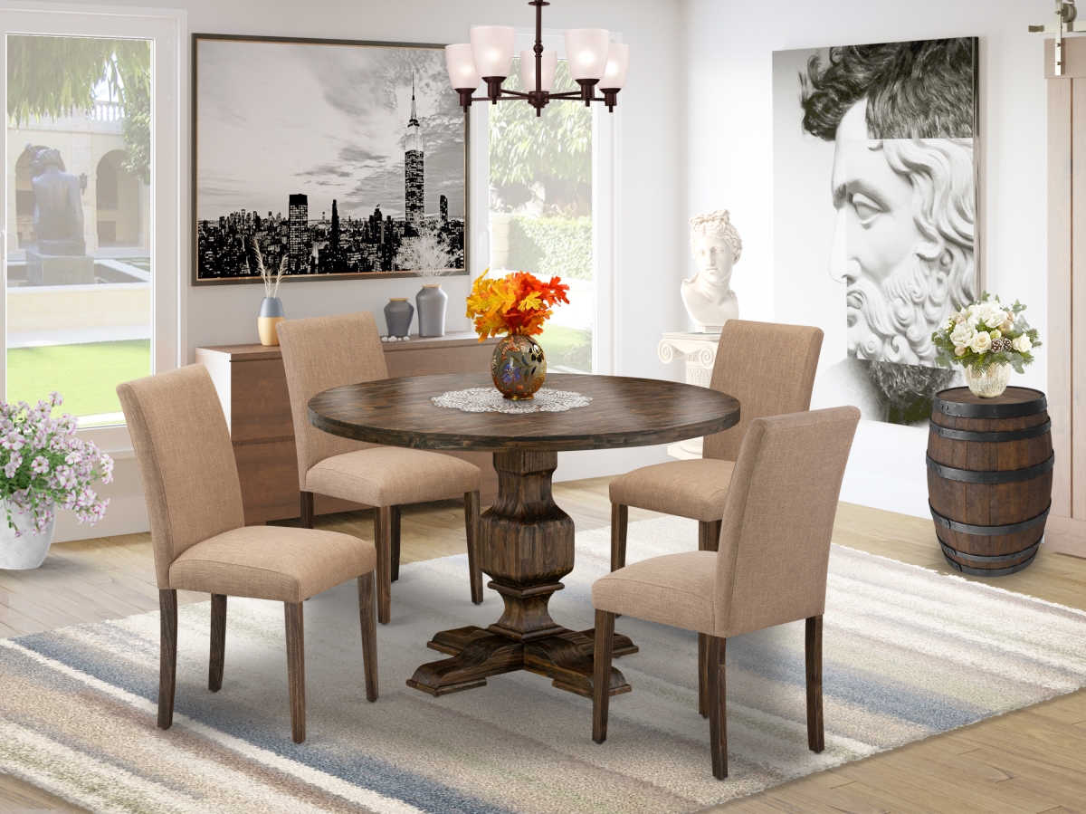 I3AB5-747 5 Piece Mid Century Modern Dining Set - Distressed Jacobean & Light Sable -  East West Furniture