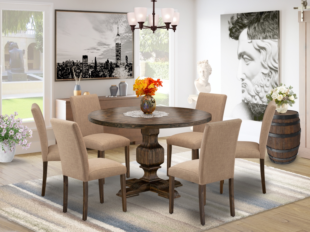 7 Piece Dining Table Set - Distressed Jacobean & Light Sable