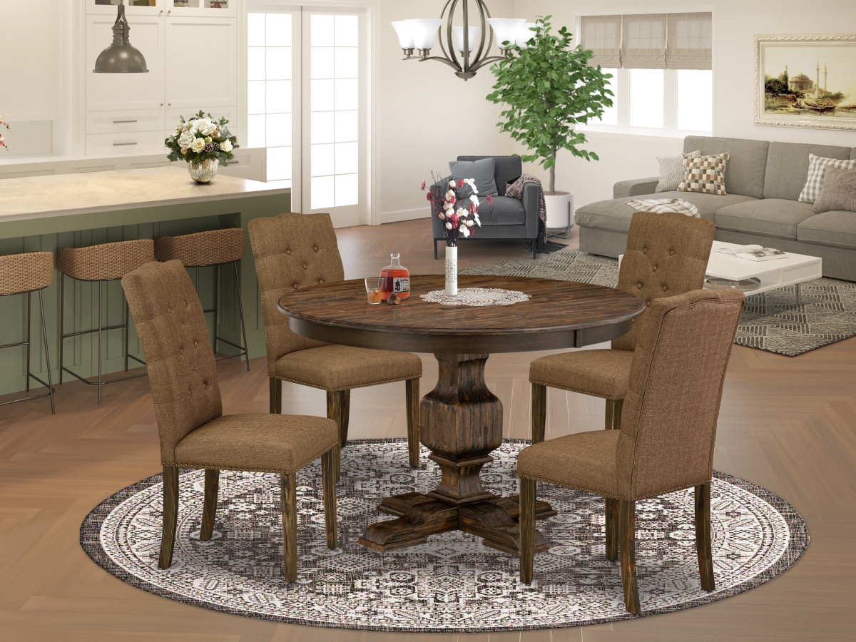F3EL5-718 5 Piece Dining Set - Distressed Jacobean & Brown