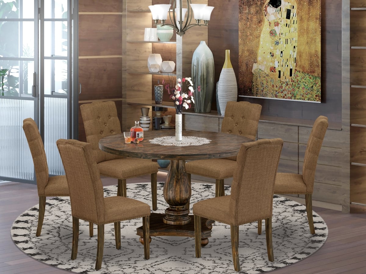 7 Piece Dining Room Set - Distressed Jacobean & Brown
